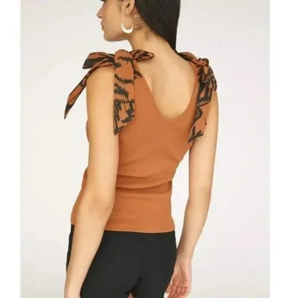 Anthropologie Rust Tie-Shoulder Ribbed Tank - Picture 2 of 3